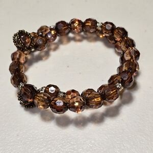 Amber Tone Faceted Coil Beaded Bracelet 18 Pre Owned
